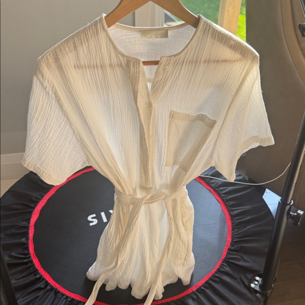 White Short-Sleeve Belted Dress